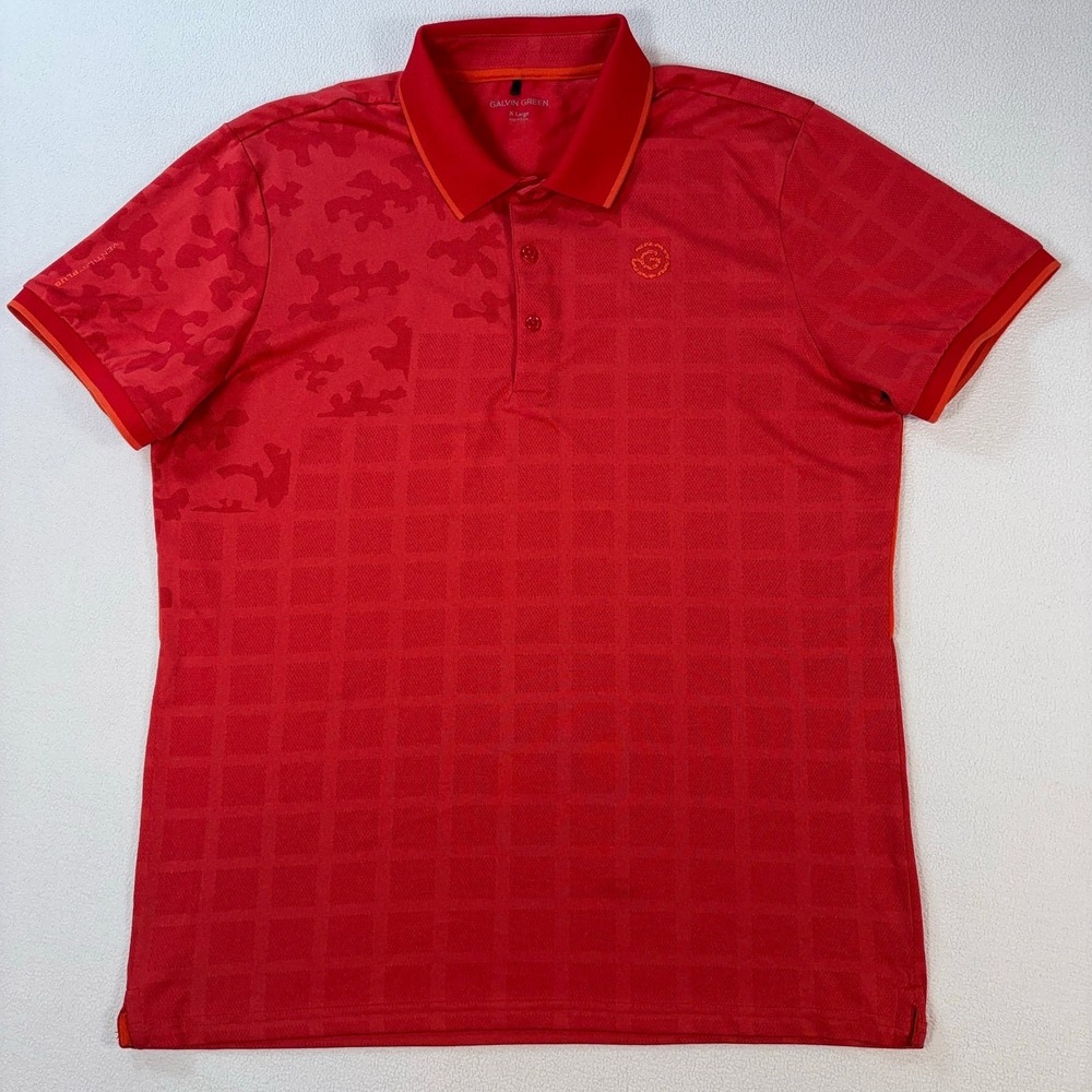 Galvin Green‎ Jaquard Polo Men's XL Red Camo Ventil8 Plus Grid Perforated Shirt
